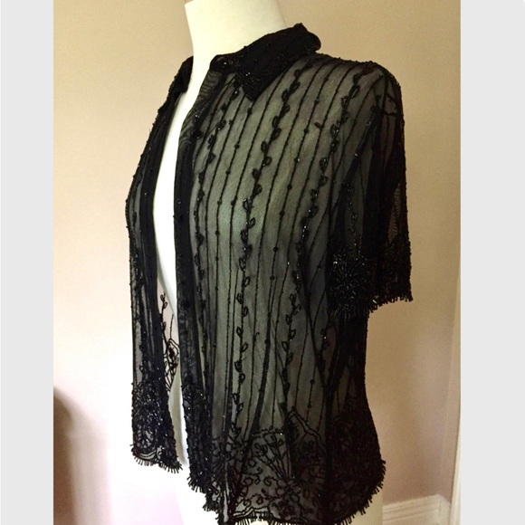 Vintage Black Beaded Blouse Emanuel Ungaro Beaded Net Blouse - Picture 5 of 6